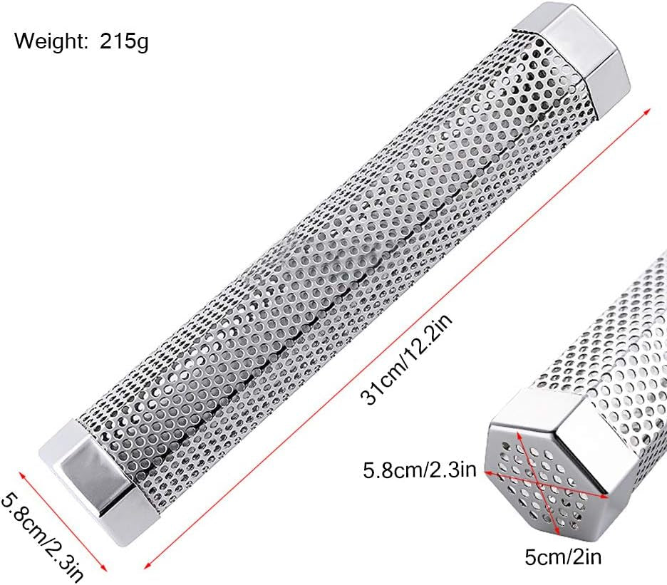 Pellet Smoker Tube for Grilling, 12 Inches Premium Stainless Steel BBQ Wood Pellet Tube Smoker for Gas Charcoal Electric Grill or Smokers, Hexagonal