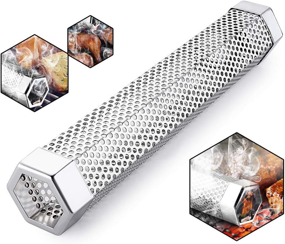 Pellet Smoker Tube for Grilling, 12 Inches Premium Stainless Steel BBQ Wood Pellet Tube Smoker for Gas Charcoal Electric Grill or Smokers, Hexagonal