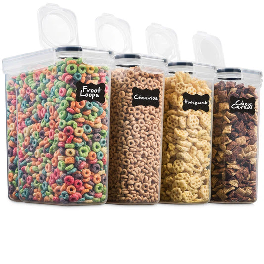 Keil Set of 4 Airtight Food Storage Containers – 135.5 oz Large Capacity for Cereal, Pasta, Grains & Snacks