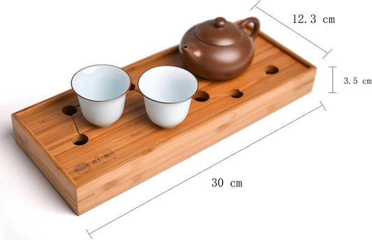 Bamboo Tea Tray for Gongfu Tea Service - Traditional Chinese and Japanese Tea Table with Water Storage