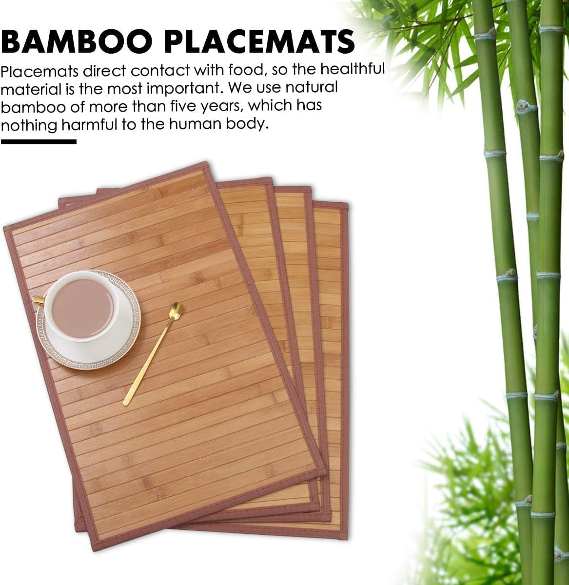 Bamboo Dining Table Placemats Set of 4 - Stain and Heat Resistant, Durable Kitchen Table Mats