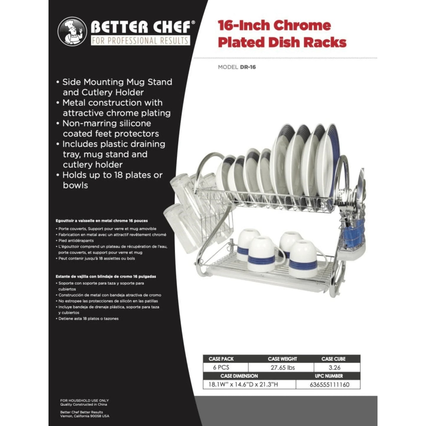 Better Chef 16-inch Chrome-Plated 2-Level S-Shaped Dish Drying Rack