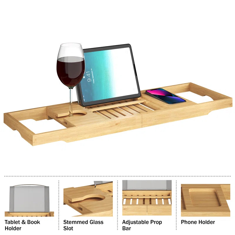 Transform Your Bathing Experience with the Elegant Gardner Bamboo Bathtub Tray - Featuring Adjustable Sides for Ultimate Comfort and Convenience