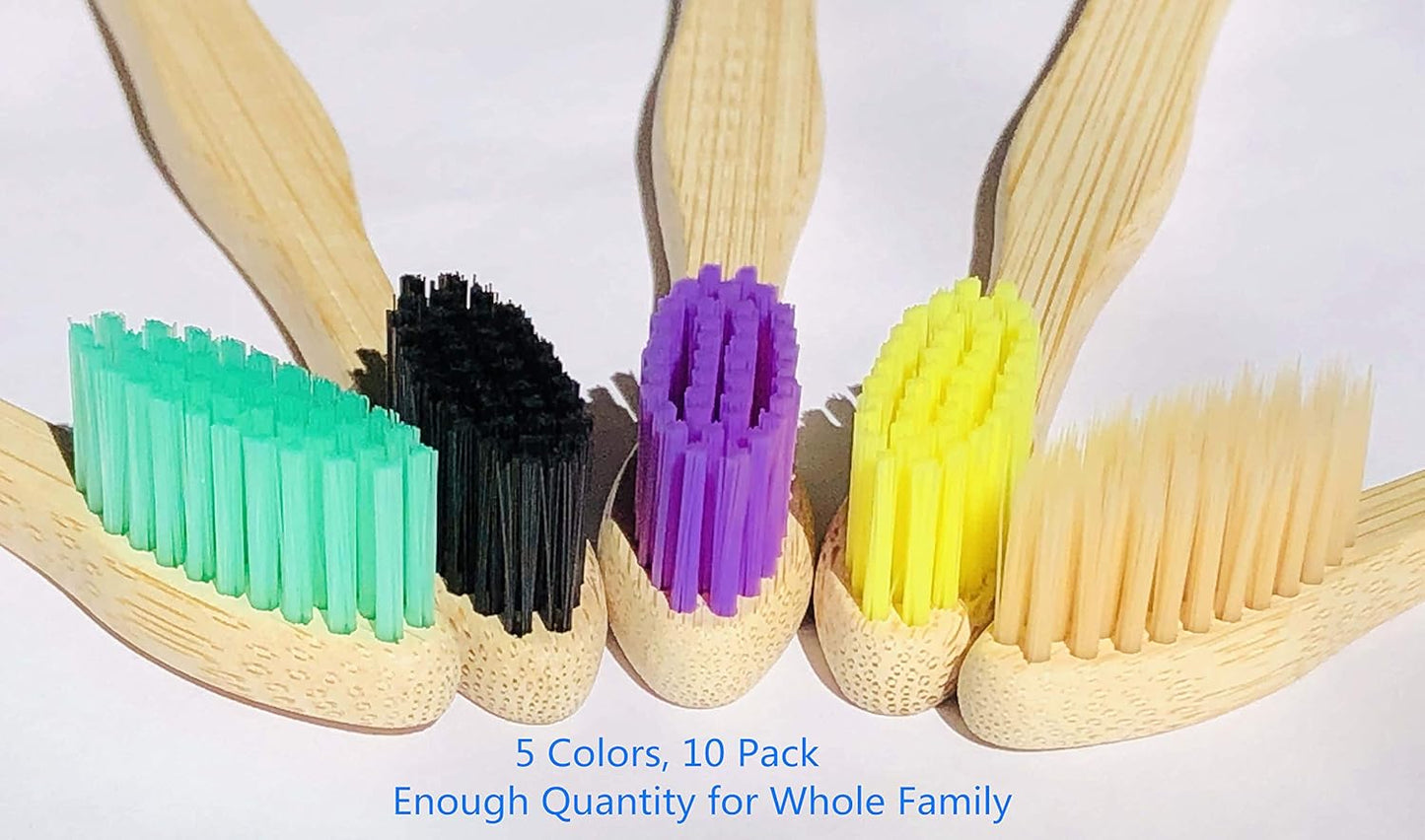 Eco-Friendly Bamboo Toothbrushes - 10-Pack with Medium Firm Bristles - Biodegradable Wooden Toothbrushes