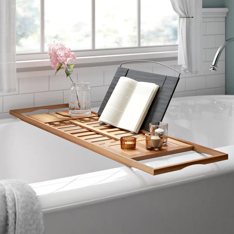 Transform Your Bathing Experience with the Elegant Gardner Bamboo Bathtub Tray - Featuring Adjustable Sides for Ultimate Comfort and Convenience