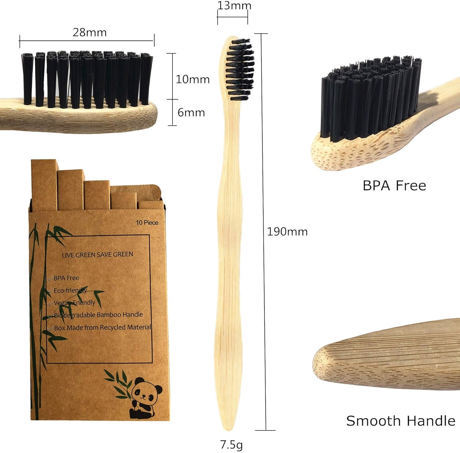 Eco-Friendly Bamboo Toothbrushes - 10-Pack with Medium Firm Bristles - Biodegradable Wooden Toothbrushes