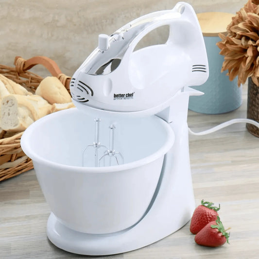 Better Chef 200-Watt 5-Speed Stand/Hand Mixer with Mixing Bowl – White