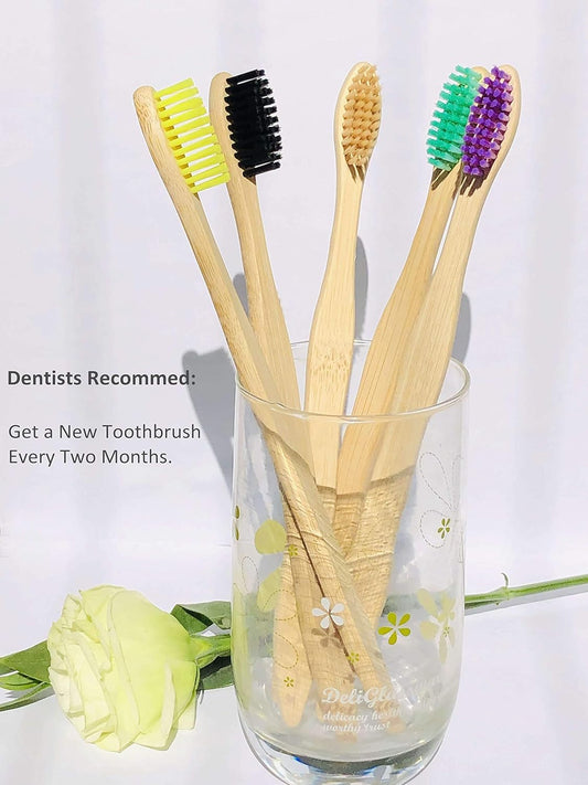 Eco-Friendly Bamboo Toothbrushes - 10-Pack with Medium Firm Bristles - Biodegradable Wooden Toothbrushes