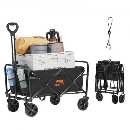 VEVOR Collapsible Folding Wagon – 2 Cu.Ft Beach Cart with 5" All-Terrain Wheels, 220 lbs Capacity, Drink Holders – Ideal for Camping, Shopping & Outdoor Use