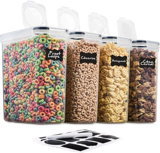 Keil Set of 4 Airtight Food Storage Containers – 135.5 oz Large Capacity for Cereal, Pasta, Grains & Snacks