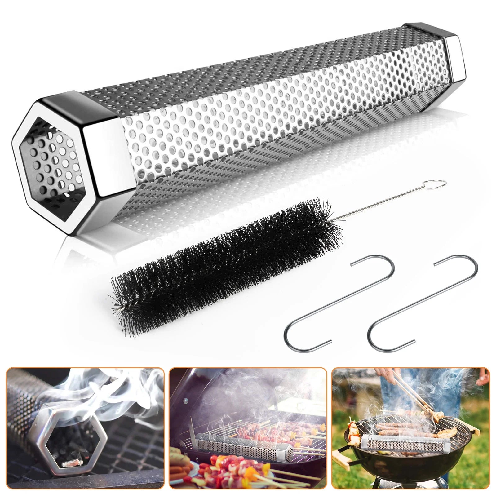 12-Inch Pellet Smoker Tube for All Grills and Smokers – Stainless Steel Smoke Tube for Cold and Hot Smoking – Long-Lasting 5-Hour BBQ Smoke with Wood Pellets or Chips