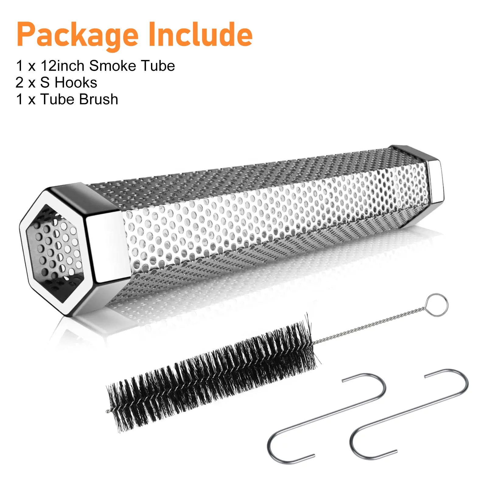 12-Inch Pellet Smoker Tube for All Grills and Smokers – Stainless Steel Smoke Tube for Cold and Hot Smoking – Long-Lasting 5-Hour BBQ Smoke with Wood Pellets or Chips