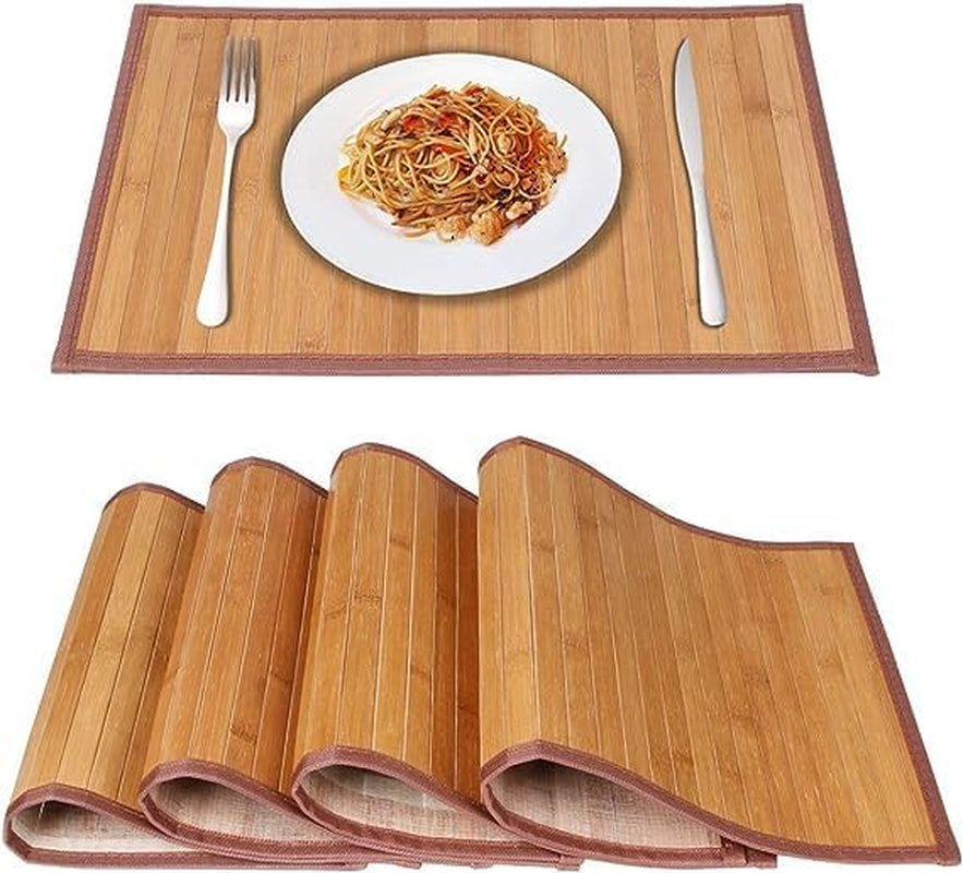 Bamboo Dining Table Placemats Set of 4 - Stain and Heat Resistant, Durable Kitchen Table Mats