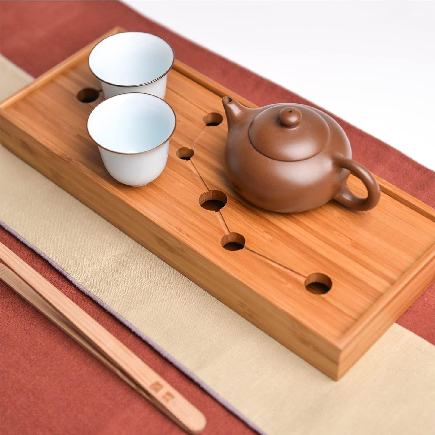 Bamboo Tea Tray for Gongfu Tea Service - Traditional Chinese and Japanese Tea Table with Water Storage