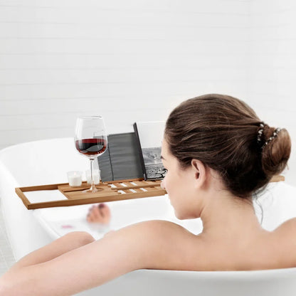 Transform Your Bathing Experience with the Elegant Gardner Bamboo Bathtub Tray - Featuring Adjustable Sides for Ultimate Comfort and Convenience
