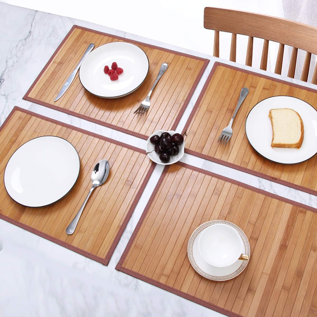 Bamboo Dining Table Placemats Set of 4 - Stain and Heat Resistant, Durable Kitchen Table Mats