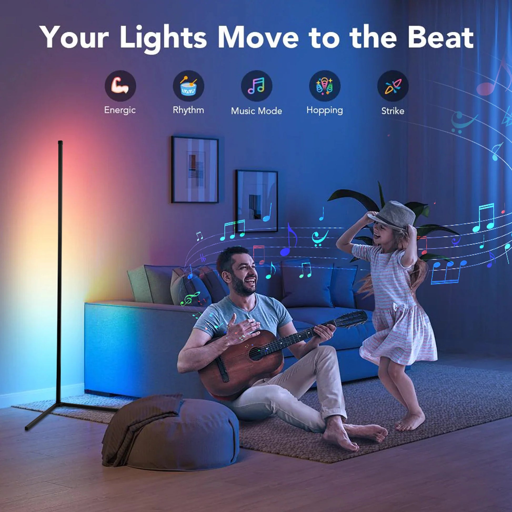 RGB Corner Floor Lamp with App Control & Music Sync Feature