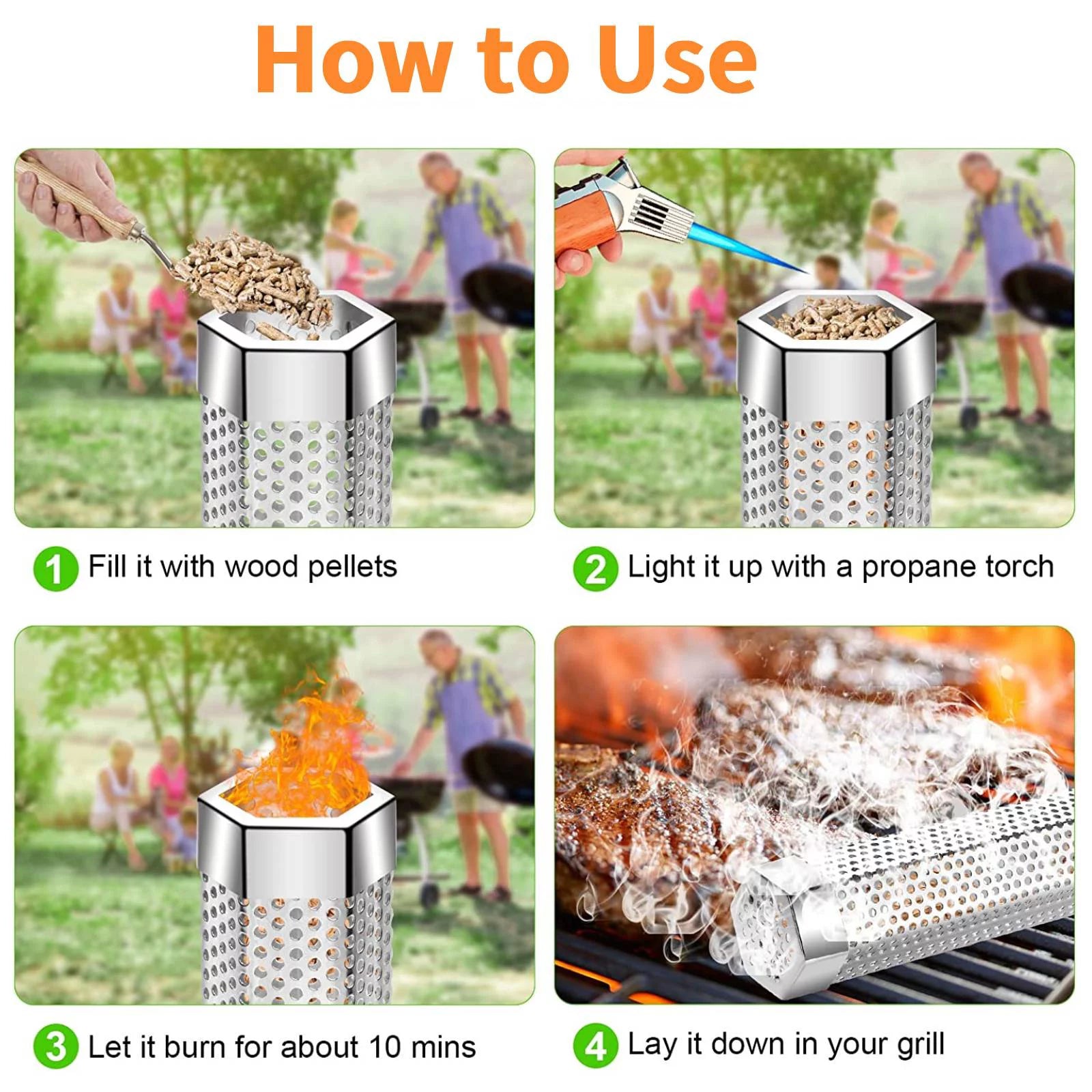 12-Inch Pellet Smoker Tube for All Grills and Smokers – Stainless Steel Smoke Tube for Cold and Hot Smoking – Long-Lasting 5-Hour BBQ Smoke with Wood Pellets or Chips